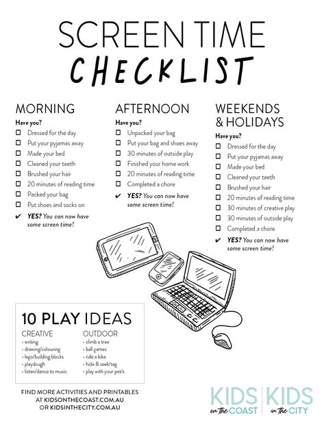 Screen Time Checklist, Screen Time Chart, Uppfostra Barn, Checklist For Kids, Screen Time Rules, Life Skills Kids, Screen Time For Kids, Rules For Kids, Parenting Knowledge