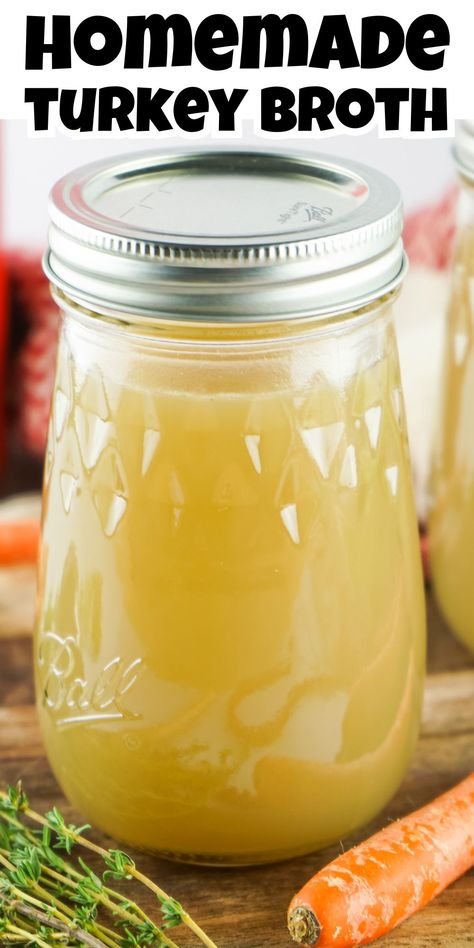 Homemade turkey broth in a Mason jar. Turkey Broth Recipes, Thanksgiving Turkey Leftovers, Turkey Neck, Turkey Broth, Instant Pot Soup Recipes, Instant Pot Soup, Soup Recipes Slow Cooker, Thanksgiving Leftovers, Broth Recipes