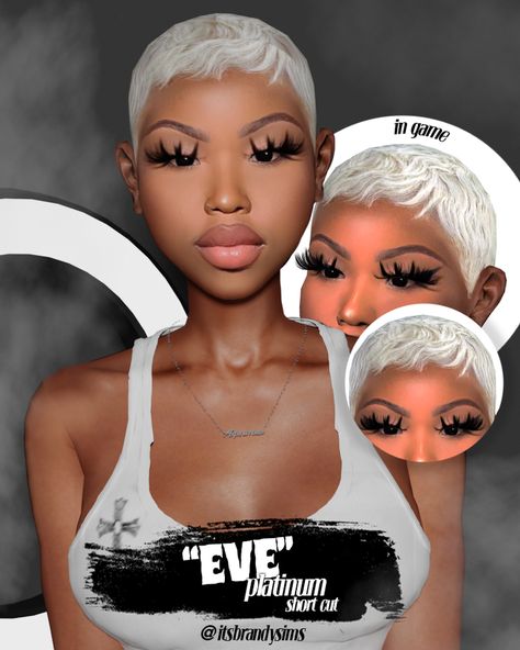 "EVE" platinum short cut Afro Hair Sims 4 Cc, Fresh Hairstyles, 90s Chanel, Sims 4 Piercings, Sims 4 Cc Eyes, Effortless Waves, Sims 4 Black Hair, Sims 4 Cas Mods, The Sims 4 Skin