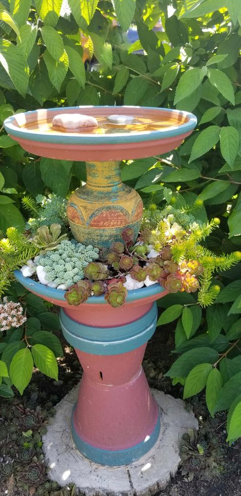 Diy Birdbath Ideas, Birdbath Diy, Birdbath Ideas, Diy Birdbath, Backyard Birds Sanctuary, Homemade Bird Houses, Diy Bird Bath, Eco Garden, Fairy Garden Designs