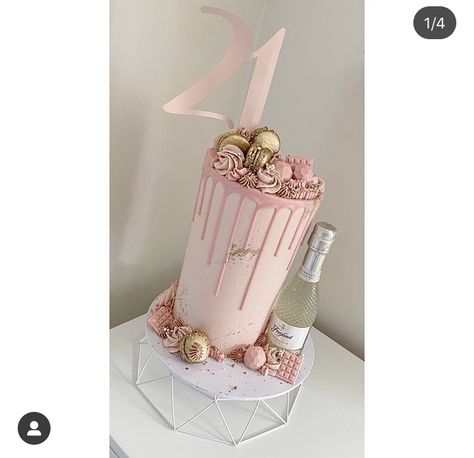 Pink Champagne Cake, Champagne Cake, 21st Cake, Tall Cakes, 18th Birthday Cake, Birthday Cakes For Women, Cakes For Women, Pink Champagne, Pink Cake