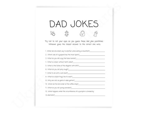 Baby-Shower Games For Men: Dad Jokes Funny Advice, Games For Men, Funny Baby Shower Games, Coed Baby Shower, Fun Baby Shower Games, Printable Game, Baby Shower Fun, Printable Baby Shower Games, Baby Shower Game