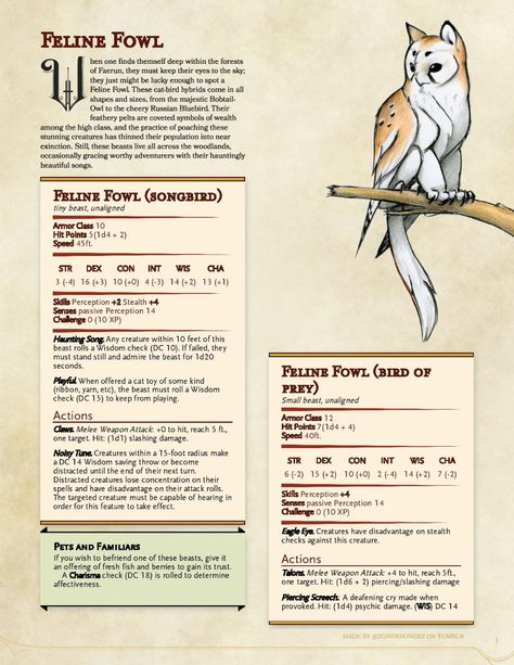 If, by chance, you are still creating homebrew... - Bachelor Nation Feline Fowl Dnd, Custom Dnd Creatures, Dnd Animal Companion Art, Dnd Beast Companion, Flying Mounts Dnd, Dnd Animals 5e, D&d Mounts, Dnd Homebrew Animals, Dnd Animal Race