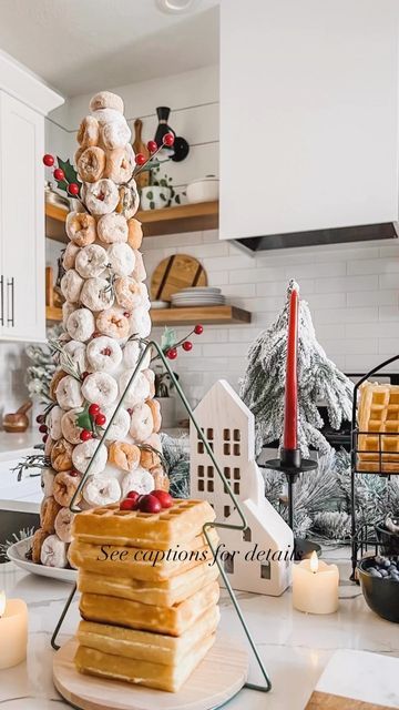 Kim | Home & DIY 🇨🇦 in 🇺🇸 on Instagram: "Here is your sign to make a Christmas Donut Tree for your next holiday event/brunch. How to make a donut Christmas tree: Materials: 1. Styrofoam cone 2. Toothpicks 3. Donuts/donut hole Poke a toothpick into the styrofoam 1/2 way. Put a donut on the toothpick and continue in a circular motion around the cone until you get to the top. Add faux cranberries and rosemary for a more festive look. Enjoy and let me know if you give this a try. #holida Donut Tree, Donut Christmas Tree, Donut Christmas, Donut Decorating Ideas, Christmas Party Planning, Christmas Donuts, Holiday Party Themes, Holiday Hack, Xmas 2024