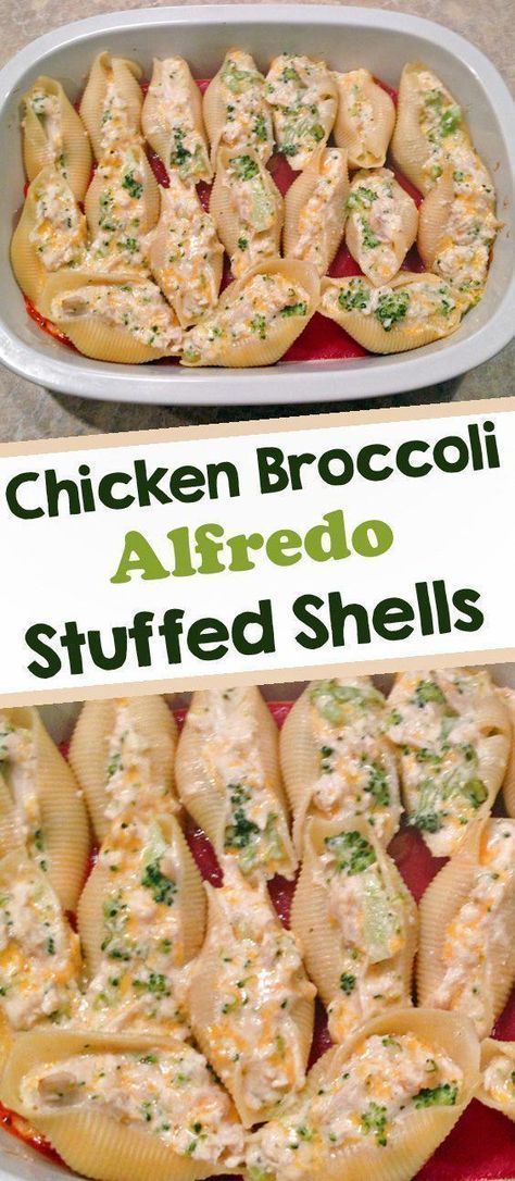 Easy Alfredo Sauce, Easy Alfredo, Chicken Alfredo Stuffed Shells, Alfredo Stuffed Shells, Chicken Broccoli Alfredo, Jumbo Pasta Shells, Broccoli Alfredo, Pasta Shells, Chicken And Broccoli