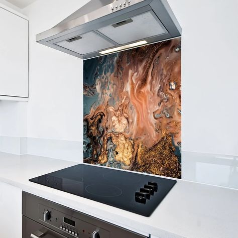 Marble Splashback, Copper And Marble, Kitchen Splashbacks, Kitchen Glass, Kitchen Colour Schemes, Remodeling Kitchen, Glass Splashback, Copper Glass, Bath Screens