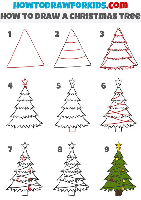 Simple Christmas Tree Drawing, Christmas Tree Drawing Easy, Draw A Christmas Tree, Christmas Tree Simple, Crismas Tree, Christmas Tree Sketch, Holiday Drawing, Christmas Tree Making, Draw Christmas