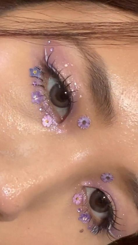 Fairy Make Up Easy, Floral Makeup Aesthetic, Enchanted Makeup Looks For Prom, Lilac Fairy Makeup, Enchanted Forest Theme Makeup, Purple Flower Makeup, Rapunzel Inspired Makeup, Whimsical Makeup Fairies, Enchanted Garden Makeup