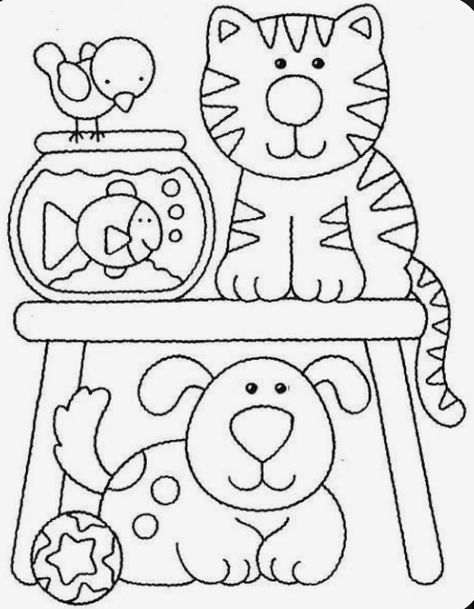 Pets For Preschoolers Activities, Pet Coloring Pages, Pets Coloring Pages, Animals Coloring Pages For Kids, Preschool Coloring Pages, 자수 디자인, Cat And Dog, Art Drawings For Kids, Digi Stamps