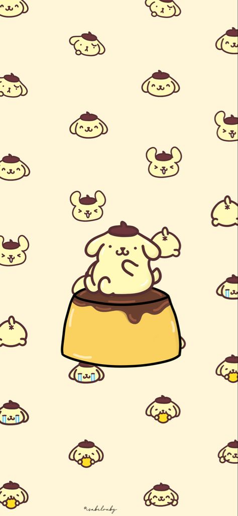 Pompompurin sitting on flan with faces iphone wallpaper #sanrio #pompompurin #iphonewallpapers #iphone #kawaii #sanriocore #yellow #aesthetic #aestheticwallpaper #sanrioaesthetic #sanriocharacters Pompompurin Wallpaper Iphone, Pompompurin Wallpaper, Wallpaper Sanrio, Sister Wallpaper, Sanrio Pompompurin, Walpaper Hello Kitty, Desain Quilling, Iphone Wallpaper Kawaii, Cute Pastel Wallpaper