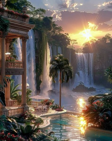 Jannah Paradise, Episode Interactive Backgrounds, Dreamy Artwork, Rustic Bathroom Designs, Fantasy Worlds, Paradise Found, Fantasy Castle, Fantasy Places, New Earth