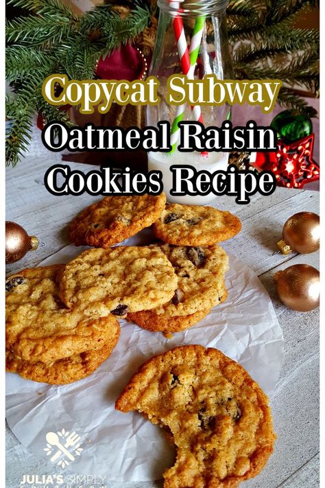 Copycat Subway Oatmeal Raisin Cookies, Subway Oatmeal Raisin Cookies, Subway Cookie Recipes, Old Fashioned Cookies, Subway Copycat, Oatmeal Raisin Cookies Recipe, Raisin Cookies Recipe, Cookie Recipes Oatmeal Raisin, Oatmeal Raisin Cookies Chewy