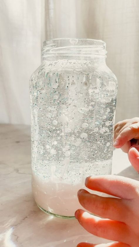 Snow Storm In A Jar, Storm In A Jar, Snowstorm In A Jar, Winter Science Projects, Freezing Bubbles, Weather Science Activities, Science Activity For Kids, Winter Science Experiments, Ngss Science