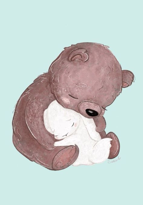 Cuddling Animals Drawing, Animal Hug Illustration, Bear Hug Illustration, Illustration Art Cute, Melanie Core, Hugging Drawing, Hug Pictures, Teddy Bear Drawing, Hug Illustration