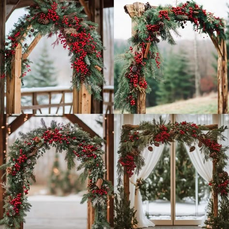 Bring your winter wedding to life with elegant December wedding arch ideas. Whether you want a rustic or modern December wedding ceremony arch, find the perfect design to match your style. From frosted greenery to twinkling lights, these December wedding arches add the perfect touch to your special day. Start planning your dream winter ceremony now with these inspiring ideas. Christmas Wedding Arch Ideas, December Wedding Decorations, Elegant December Wedding, Winter Wedding Arch, Winter Ceremony, Christmas Wedding Inspiration, Wedding Arch Ideas, Christmas Wedding Decorations, Wedding Alters