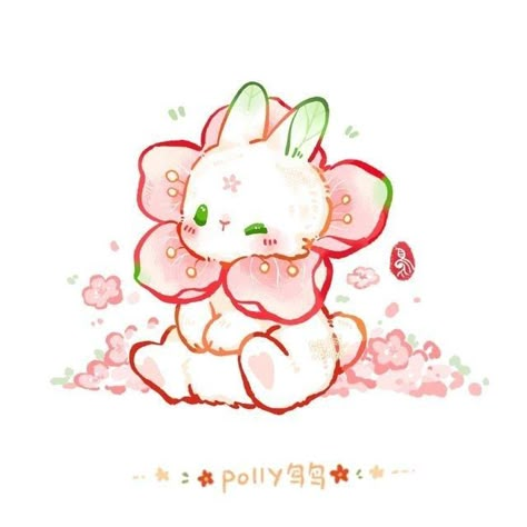 Rabbit With Flowers Drawing, Procreate Kawaii, Kawaii Flower, Bunny Flower, Kawaii Rabbit, Arte Doodle, Desain Buklet, Cocoppa Wallpaper, Bunny Drawing