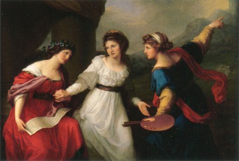 The Swiss-born Angelica Kauffman, most of whose prolific career was spent in Italy, combines allegory with portraiture in Angelica Hesitating between Music and Painting, 1791 Angelica Kauffmann, Women Artist, Female Painters, Art Musical, History Painting, Royal Academy Of Arts, Art Uk, Oil Painting Reproductions, Art Historian