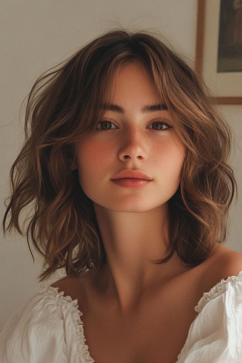 Wavy Short Hair Layers, Natural 2b Hair, Soft Wavy Bob, Haircuts For Wavy Hair Medium Layered, Natural Waves Haircut, Beach Wave Haircut, Shoulder Length Hair Wavy Natural, Mid Length Hair Wavy, Wavy Hair Bob Haircut