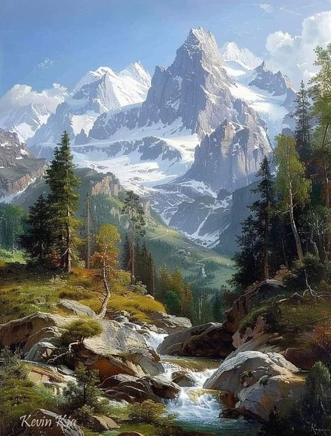 Old Oil Paintings, Beautiful Paintings Of Nature, Landscape Oil Paintings, Mountain Landscape Painting, Gorgeous Scenery, Abstract Art Painting Diy, Cottage Art, Landscape Art Painting, Great Paintings