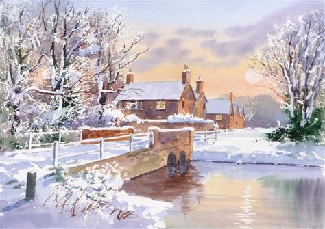 DVD Snow Scenes in watercolour Cottage In Snow, Terry Harrison, Snow Watercolor, Farm Paintings, Painting Snow, Winter Watercolor, Christmas Card Art, Winter Painting, Art Folder