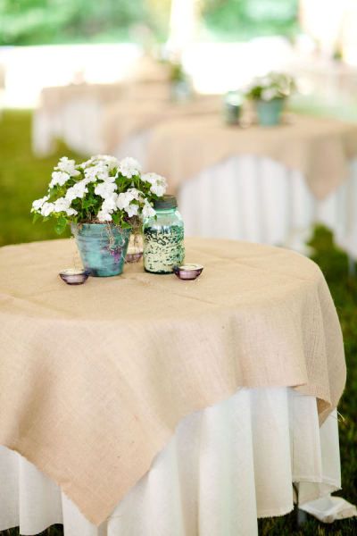 table inspiration Tablecloth Ideas, Burlap Tablecloth, Burlap Table, Wedding Tablecloths, Table Overlays, Burlap Wedding, White Table Cloth, Natural Home Decor, Virginia Wedding