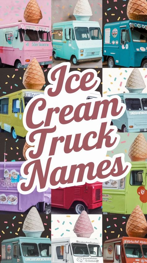 Looking for the perfect name for your ice cream truck? 🍨 Check out this ultimate list of sweet, creative, and unique ideas that will make your business stand out! Perfect for new entrepreneurs or anyone dreaming of starting an ice cream truck business. Ice Cream Business Names, Sweet Shop Names Ideas, Cute Ice Cream Shop, Ice Cream Shop Names, Ice Cream Truck Business, Ice Cream Names, Ice Truck, Shop Name Ideas, Truck Names