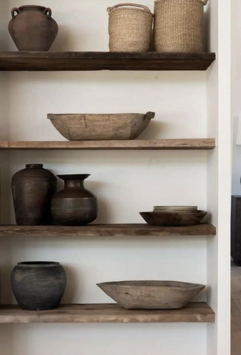 Wabi Sabi Shelf Decor, Wabi Sabi Bookshelf, Wabi Sabi Shelf, Wabi Sabi Kitchen Inspiration, Wabi Sabi Shelves, Wabi Sabi Farmhouse, Wabi Sabi Kitchen, Home Decor Photography, Wabi Sabi Interior