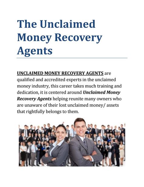 The unclaimed money recovery agents Unclaimed Money, Lost Money, Legal Advice, Government, Lost, Money