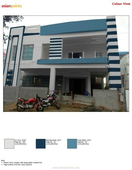 Blue Colour House Exterior, Front Elevation Color Combination, Grey Colour Combination House Exterior, Home Front Color Combination, Elevation Painting Colours, Building Colour Combination, Front Elevation Colour Combination, Elevation Colour Combination, Elevation Colours