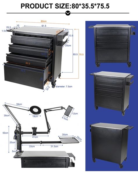 ✈🚢COMING SOON...#tataritst
TA-WS-02,tattoo workstation 
🎊Esay moving, with 2 lockable wheels 
🎊 Big capacity with 4 drawers
🎊 High quality made by stainless stell 
🎊 With adjustable stainless steel holder 
🎊With light and phone holder Tattoo Table Design, Tattoo Station Setup, Tattoo Artist Work Station, Tattoo Artist Setup, Portable Tattoo Workstation, Tattoo Studio Aesthetic, Tattoo Furniture, Tattoo Workstation, Pmu Studio Ideas