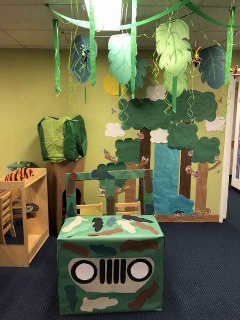 Rainforest dramatic play! Jungle Activities For Preschool, Rainforest Preschool, Preschool Dramatic Play, Rainforest Classroom, Preschool Jungle, Jungle Activities, Rainforest Activities, Dinosaur Classroom, Dinosaur Theme Preschool