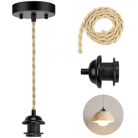 Tovmey Hemp Rope Pendant Light Kit, Upgraded UL E26/E27 Boho Pendant Light Cord Kit Rope with Adjustable Length, Vintage Black Mini Hemp Cord Pendant Light, Hanging Light Kit for Kitchen, Farmhouse - Amazon.com Boho Pendant Light, Cord Pendant Light, Pendant Light Cord, Pendant Light Kit, Rope Pendant Light, Light Hanging, Hemp Cord, Rope Light, Boho Pendant