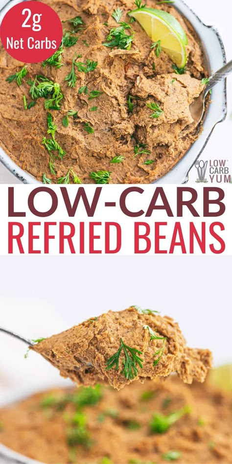 These low-carb refried beans are made with canned black soy beans. Use them as a keto substitute for refried beans in all your favorite recipes. Low Carb Beans, Low Carb Enchiladas, Carb Substitutes, Homemade Refried Beans, Refried Beans Recipe, Low Carb Mexican, Soy Beans, Low Carb Side Dishes, Keto Side Dishes