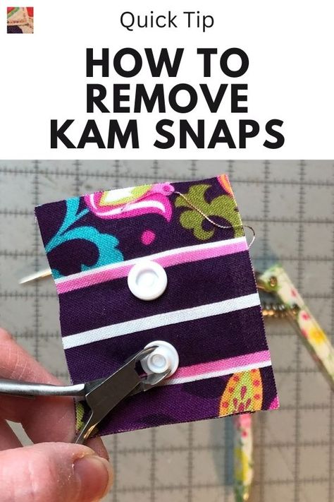 Learn how to remove Kam Snaps from your project without damaging the fabric with our video and photo tutorial. Sewing Terms, Kam Snaps, Embroidered Towels, Quilting Techniques, Quilting Tips, Easy Sewing Projects, Love Sewing, Sewing For Beginners, Sewing Basics