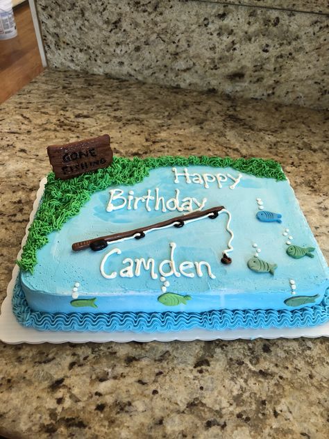 Hunting Fishing Birthday Cake, Fishing Sheet Cakes For Men, Fishing Themed Sheet Cake, Fish Cake Birthday For Men, Fishing Themed Birthday Party Cake, Fishing Party Cake, Fish Birthday Cake For Men, Gone Fishing Birthday Cake, Fishing Birthday Cake Ideas