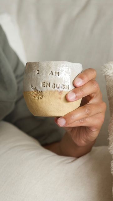 Creative Ceramic Mugs, Pottery With Words, Ceramics With Words, Ceramic Mug Handmade, Clay Mugs Diy, Writing On Ceramic Mugs, Ceramic Cups Handmade Mugs, Quote Mug, Clay Mugs Handmade