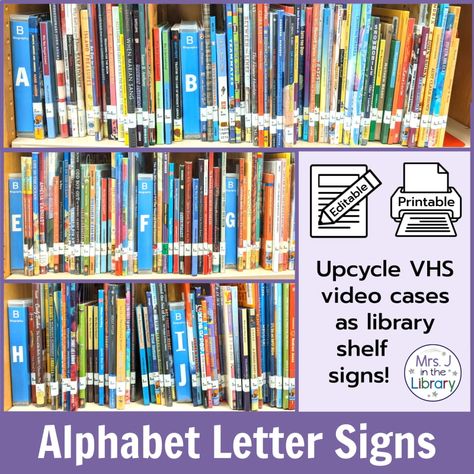 Keeping Books Visible on Library Shelves - Mrs. J in the Library Shelf Signs, Library Orientation, Signs To Make, Library Shelf, Library Themes, Elementary School Library, Book Repair, Library Signs, Book Displays