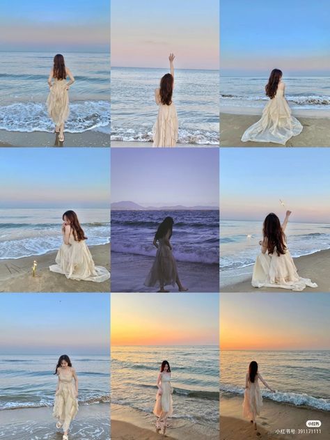 Korean Beach Outfit Aesthetic, Sea Photoshoot Ideas Beach Photos, Korean Summer Outfits Beach, Beach Outfit Korean Style, Sea Poses Photo Ideas, Sea Photoshoot Ideas, Pose On The Beach, Korean Beach Outfit, Beach Photo Inspiration