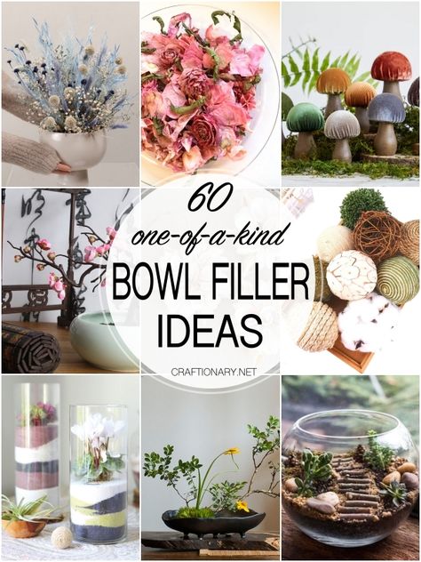 How To Use Bowls For Decor, What To Fill Decorative Bowls With, Things To Put In A Decorative Bowl, Small Bowl Decor Ideas, Small Glass Bowl Decor Ideas, Decorative Fillers Ideas, Punch Bowl Display Ideas, Bowl Fillers Ideas Centerpieces Spring, What To Put In A Bowl For Decor