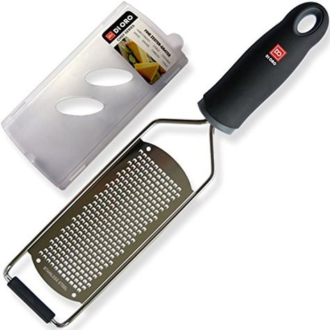 di Oro Living Premium Zester/Fine Grater - 18/8 Stainless steel and Ergonomic handle (Black) #KitchenUtensilsGadgets Citrus Zester, Lemon Zester, Essential Kitchen Tools, Cheese Grater, Grated Cheese, Kitchen Tool, Parmesan Cheese, Citrus Fruit, Kitchen Utensils Gadgets