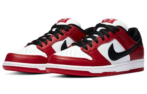 Nike SB Dunk Low Pro "J-Pack Chicago" J-Pack has created another masterpiece for all sneakerheads. "J-Pack Chicago" was inspired by the AJ1 Chicago classic color scheme. Details include classic white toe, black laces & swoosh, red overlays & outsole as well as the AJ1 alike leather texture. All attention to detail is driving sneaker fans crazy. Nike Sb Dunk Low Chicago, Original Air Jordans, Nike Sb Dunk Low Pro, Nike Sb Dunk Low, Baskets Nike, Sb Dunk Low, Nike Sb Dunks Low, Nike Sb Dunk, Nike Dunk High