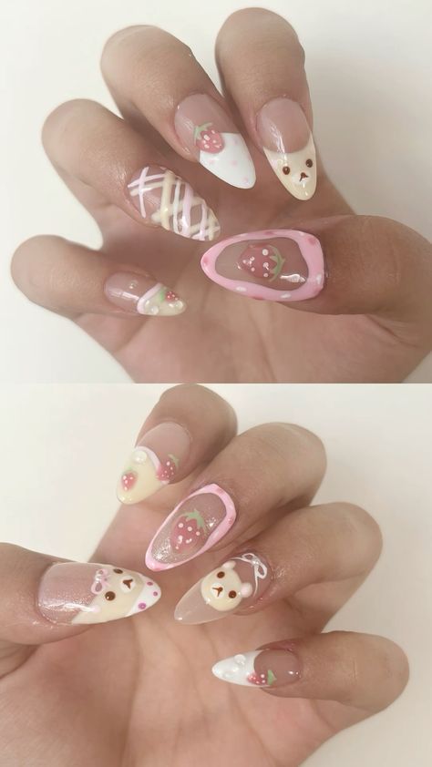 Korilakkuma Nails, Chiikawa Nails, Rilakkuma Nails, Nails Coquette, The Audacity, Cute Simple Nails, Pretty Gel Nails, Really Cute Nails, Acrylic Nails Coffin Pink