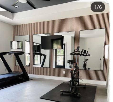 Small Gym Studio, Boutique Gym Design Interiors, Gym Slat Wall, Home Gym Feature Wall, Workout Room Inspiration, Home Gym Aesthetic Women, Gym Studio Aesthetic, Gym Office Design, Gym In Garage Ideas