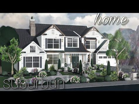 Suburban House Exterior Bloxburg, Realistic Bloxburg House, Bloxburg Realistic, Modern Farmhouse Layout, Modern Suburban House, Bloxburg Beach House, Farmhouse Layout, Free Floor Plans, Modern Family House