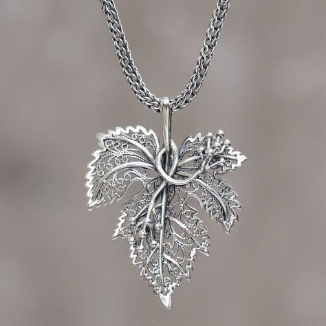 Leaf Shaped Pendant Sterling Silver Artisan Crafted Necklace - Morgana | NOVICA قلادات متدلية, Silver Necklace Designs, Jewellery Bag, Jewellery Ring, Silver Jewellery Sets, Jewellery Store, Jewellery Shop, Sterling Silver Necklace Pendants, Fantasy Jewelry