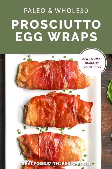 These Paleo Whole30 Pesto Prosciutto Egg Wraps are a fun, handheld breakfast. Tender cooked eggs wrapped in crispy prosciutto making a healthy burrito. They are gluten free, dairy free, low carb and low FODMAP. Handheld Breakfast, Whole30 Pesto, Healthy Burrito, Whole30 Sweet Potato, Paleo Pesto, Egg Wraps, Breakfast Alternatives, Crispy Prosciutto, Dairy Free Low Carb