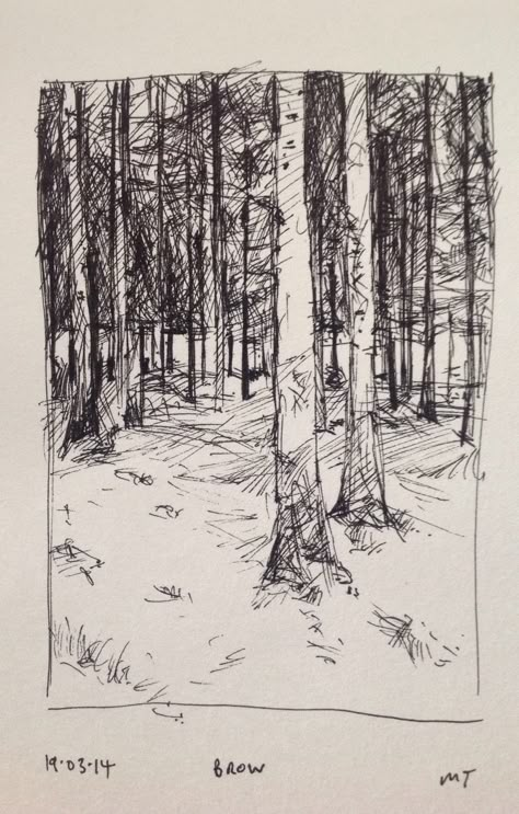 Entry Hill Sketch - Malcolm Turner Sketched Landscape, Landscape Sketch Nature, Woodland Sketch, Woods Sketch, Hill Sketch, Outdoor Sketching, Stylo Art, Forest Sketch, Drawings Of Love