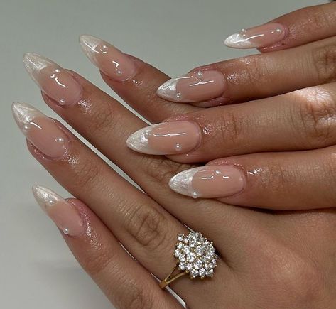 Fall Wedding Nails, Engagement Nails, Wedding Manicure, Wedding Nail, Pearl Nails, Wedding Nails Design, Almond Nail, Nail Art Wedding, Bride Nails