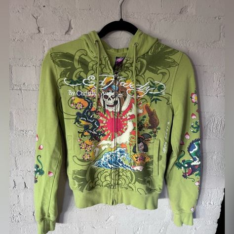 Ed Hardy green hoodie size S Ed Hardy Sweater, Ed Hardy Clothing, Ed Hardy Jacket, Ed Hardy Clothes, Ed Hardy Outfit, Ed Hardy Hoodie, Fitness Wear Outfits, Shoulder To Shoulder, Classy Cars