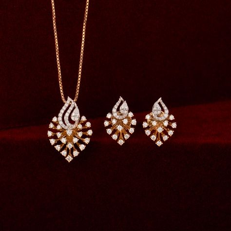 diamondmelajewels's profile picture Bling on the winter evenings with blazing style✨ SKU #DM016MPERE6273 #DM016MPDRP6273 #diamond #diamondjewellery #pendantsets #diamondpendant #leafydesign #fancystyle #rosegoldpendantset #sparkle #trendingjewellery #delicatedesign #diamondearrings #elegantdesigns #dailywearsets #diamondstuds #realdiamondpendant #exclusiveset #everydaystyle #realdiamondpendant #jewelleryaddict #equsitedesigns #readytoship #morethan30000products #igicertified Pendent Designs Gold, Real Diamond Pendant Set, Diamond Chokers, Small Earrings Gold, Diamond Pendant Set, Diamond Pendant Jewelry, Pendent Set, Indian Wedding Jewelry Sets, Diamond Pendent